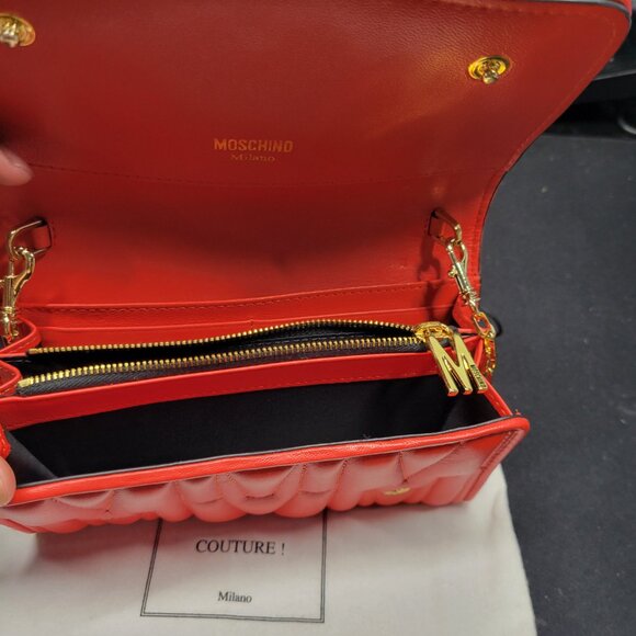 Moschino Red Quilted Nappa Monogram Leather Crossbody/Shoulder Bag w/COA - Picture 9 of 16
